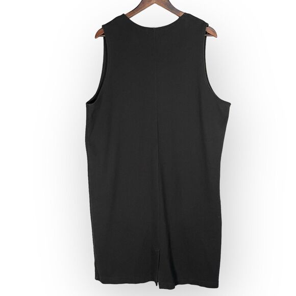 Eddie Bauer Tank Shift Dress Women Size XL Tall Black 100% Cotton V Neck Pockets - Picture 6 of 12